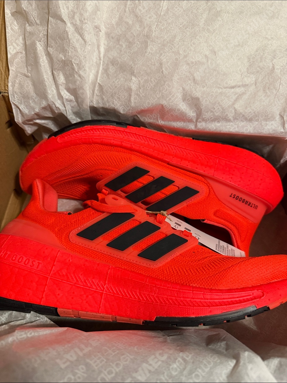 adidas Women's Ultraboost Running Shoes - Neon Red with Black Stripes